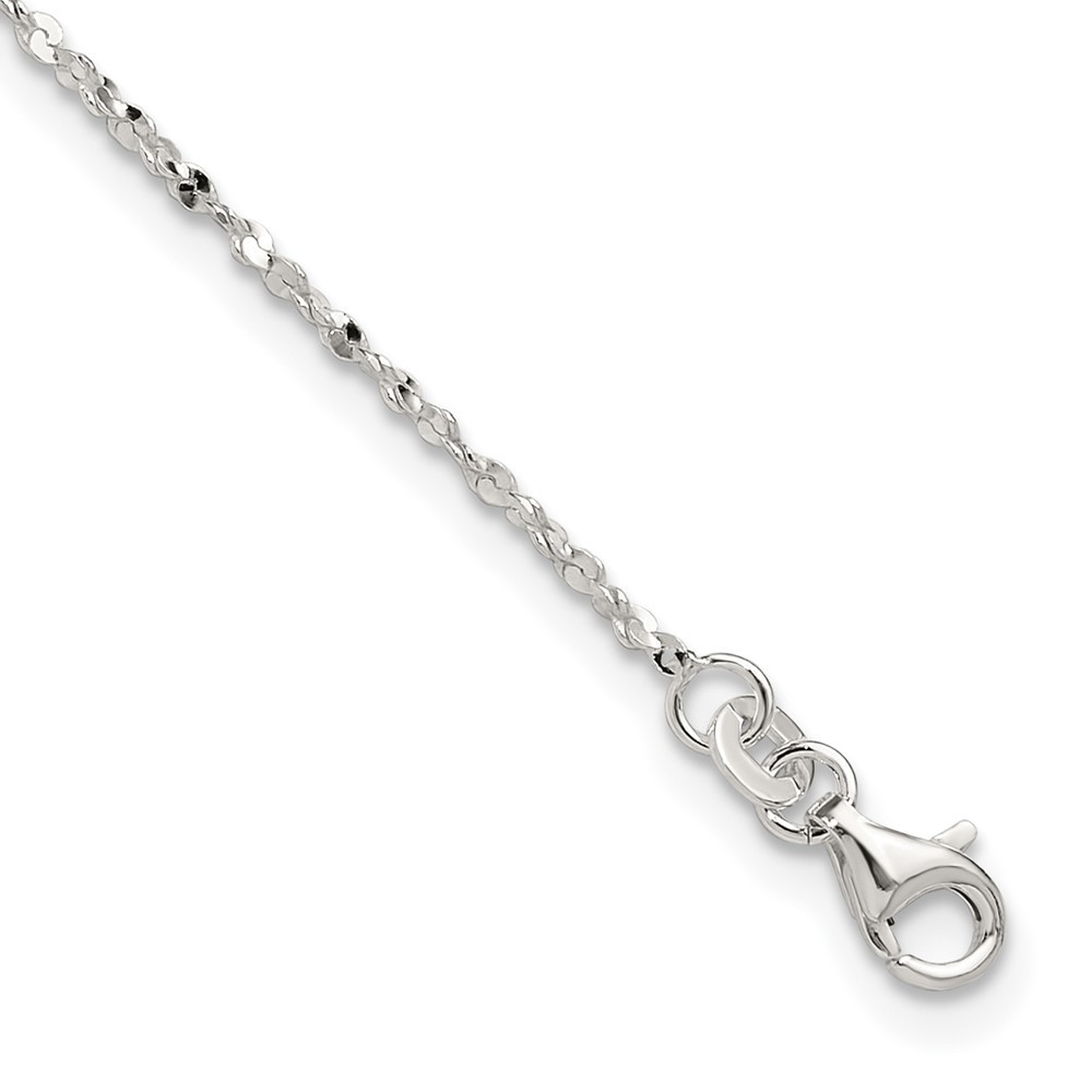 925 Sterling Silver Twisted Serpentine Heart Charm 9" + 1.5" ext. Jewelry Anklet